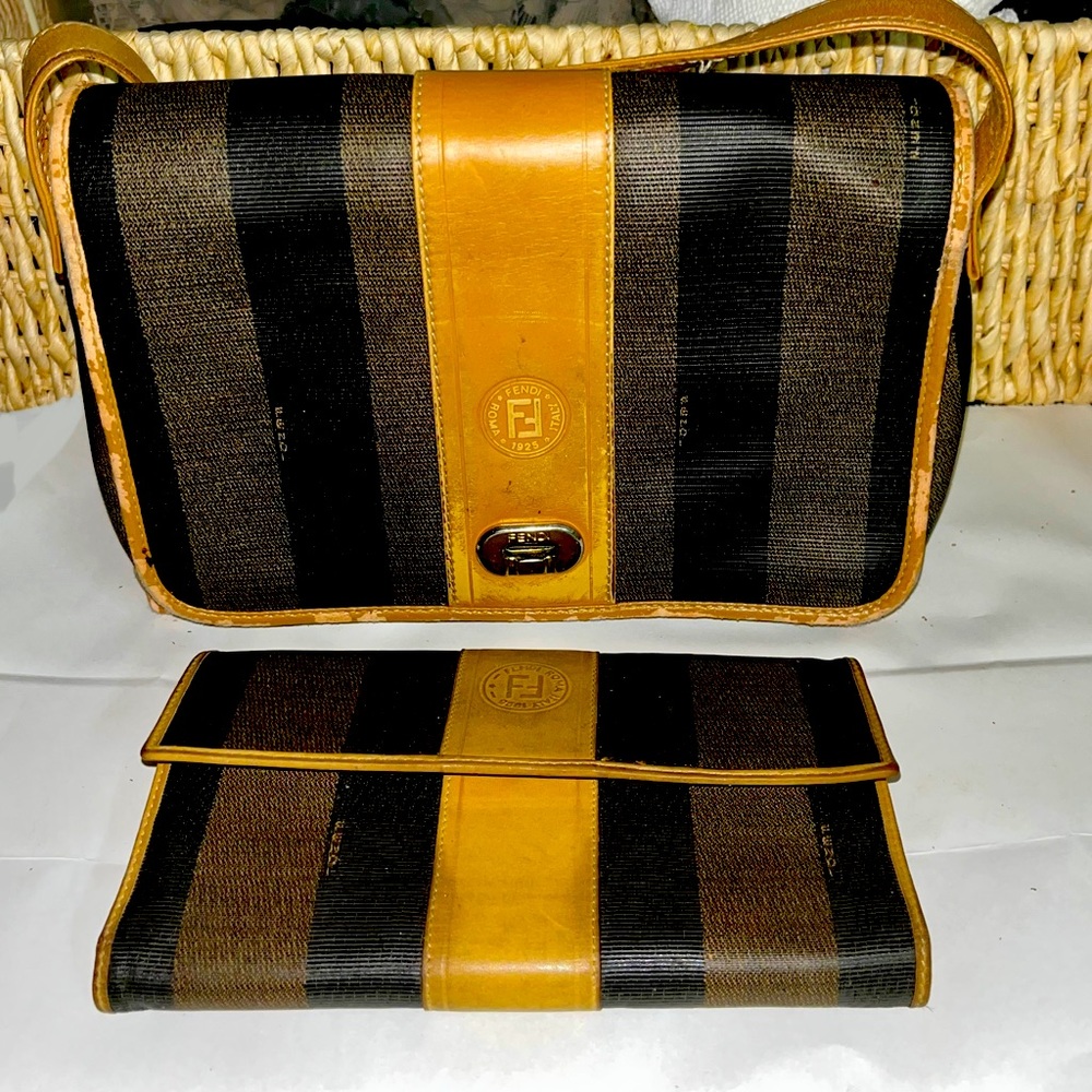 Vintage Fendi Pequin Crossbody and Checkbook Wallet